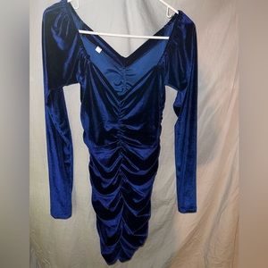 Blue Velvet Long Sleeve Bodycon Dress